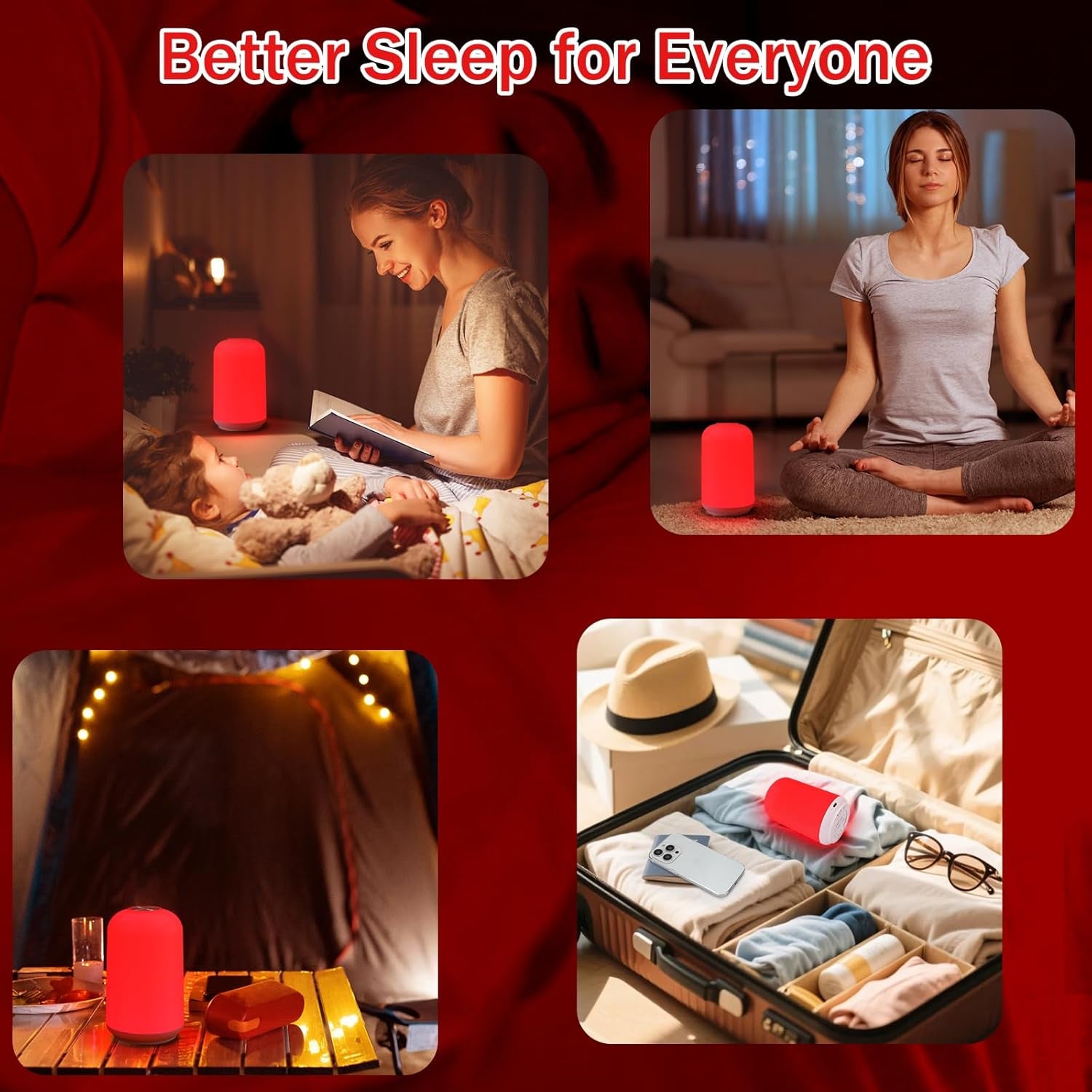 670Nm Red Light Night Light for Sleep with Timer, Rechargeable, Dimmable, Sleep Aid Lamp Blue Light Blocking for Improve Sleep, Deep Relaxation, Meditation, Yoga