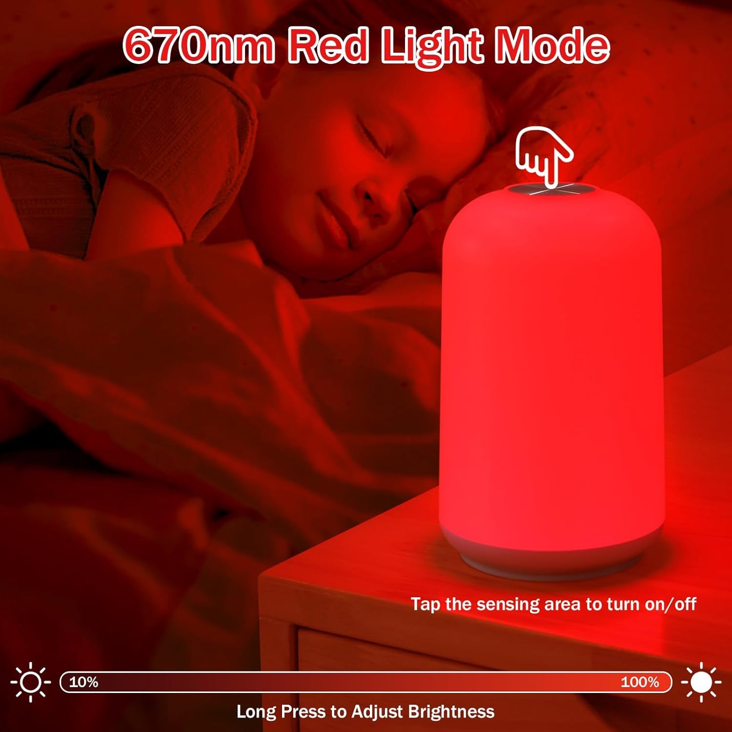 670Nm Red Light Night Light for Sleep with Timer, Rechargeable, Dimmable, Sleep Aid Lamp Blue Light Blocking for Improve Sleep, Deep Relaxation, Meditation, Yoga