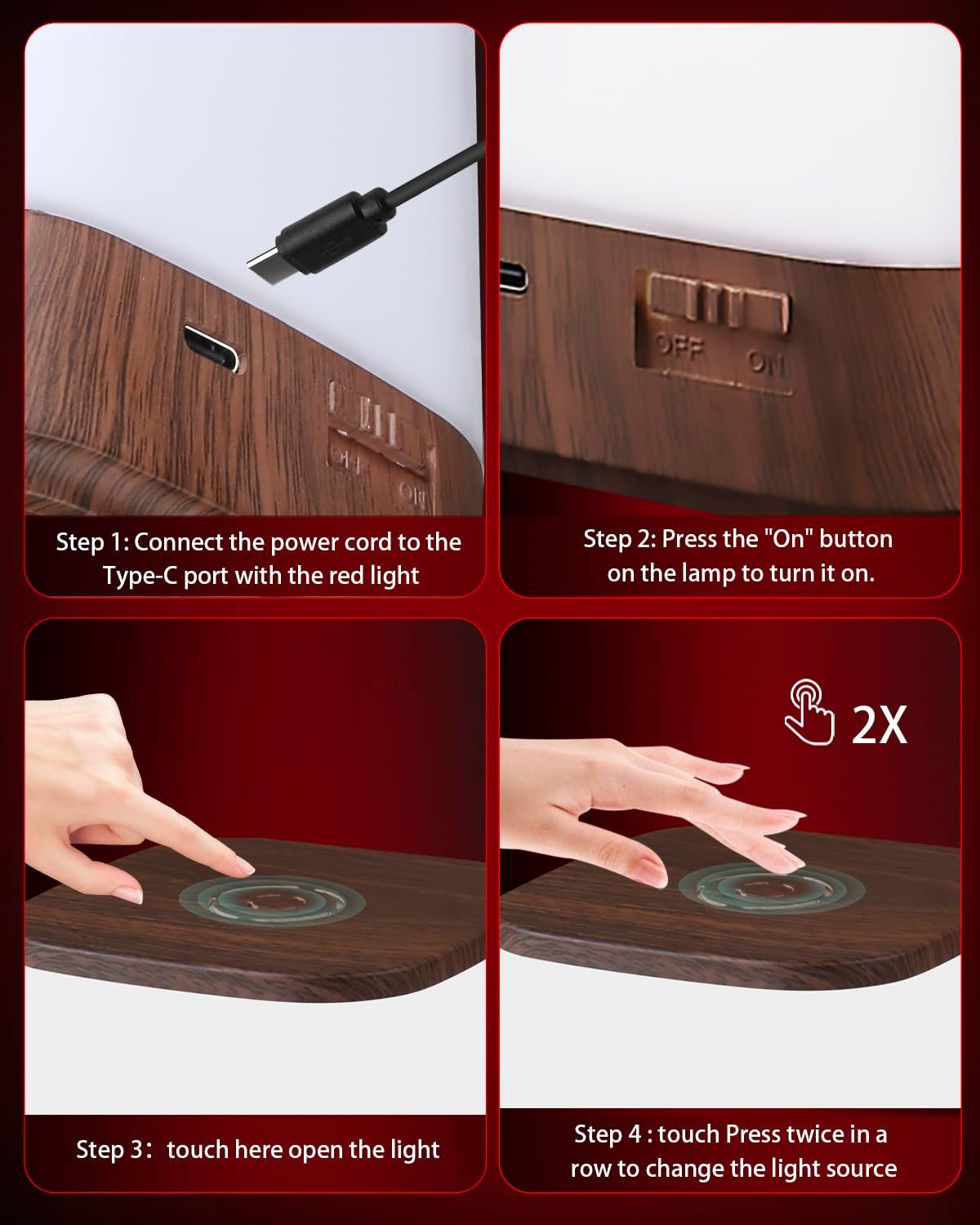 Red Light Night Light for Sleep, 670Nm Wavelength Aid to Support Deep Relaxation: Naturally Aids Sleeps with 2 Colors, 3 Brightness & Touch Control for Adults, Kids Bedroom - USB Charging