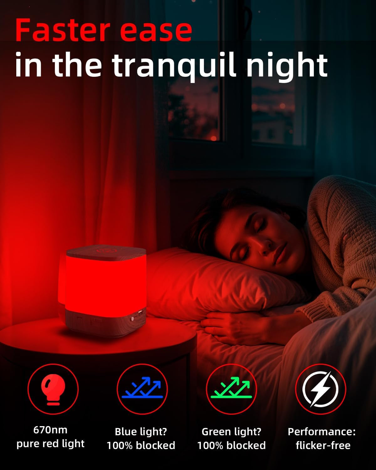 Red Light Night Light for Sleep, 670Nm Wavelength Aid to Support Deep Relaxation: Naturally Aids Sleeps with 2 Colors, 3 Brightness & Touch Control for Adults, Kids Bedroom - USB Charging
