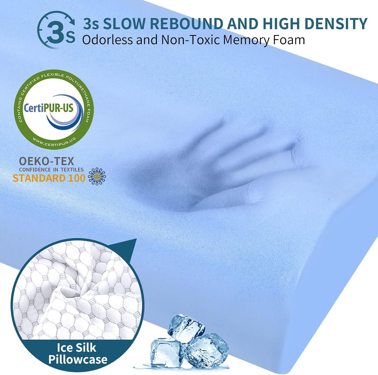 Cervical Neck Pillow for Pain Relief - Ergonomic Contour Memory Foam Pillows, Cooling Side Sleeper Pillow for Sleeping, Orthopedic Bed Pillow for Back Stomach Sleepers with Pillowcase(White & Blue)