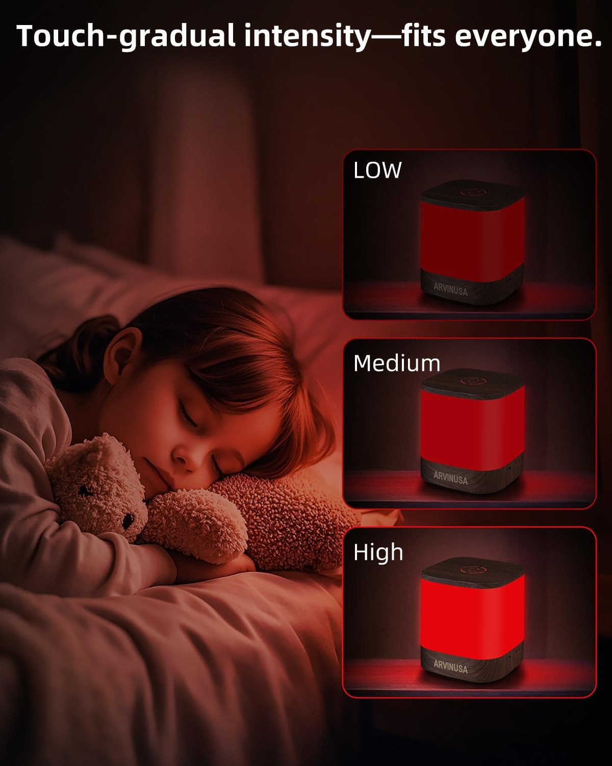 Red Light Night Light for Sleep, 670Nm Wavelength Aid to Support Deep Relaxation: Naturally Aids Sleeps with 2 Colors, 3 Brightness & Touch Control for Adults, Kids Bedroom - USB Charging