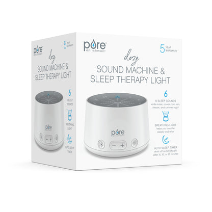DOZE Sound Machine and Sleep Light - 6 Soothing Sounds, Relaxing Pulse Light, Auto Sleep Timer, and Built-In USB Charger - All-Natural Sleep and Stress Reliever